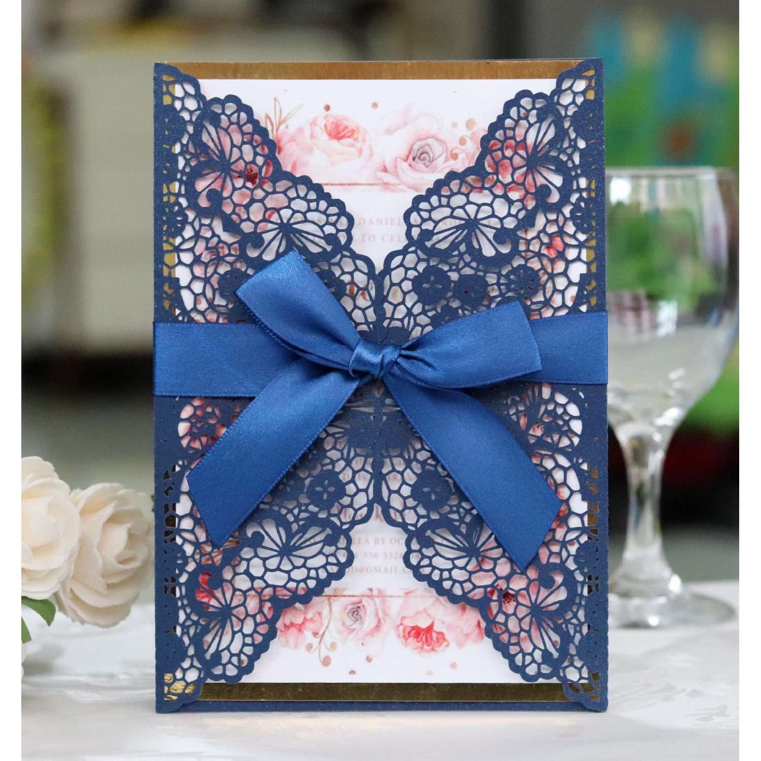 Wedding Invitation Rectangle Lace Invitation Laser Cut Paper Celebration Invitation